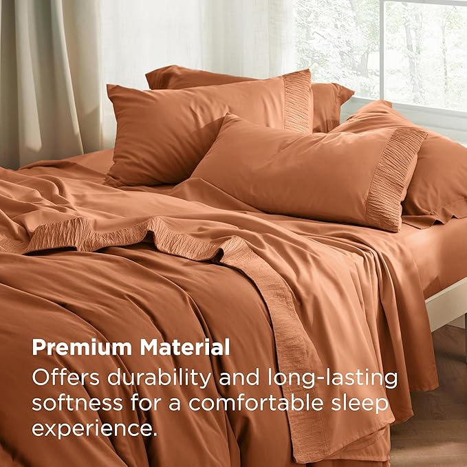 Bedsure Full Size Bed Sheets - 4 Pieces Soft Full Sheet Set - Breathable & Cooling - Hotel Luxury - Easy Care Polyester Microfiber Bedding for Women, Men, Terracotta