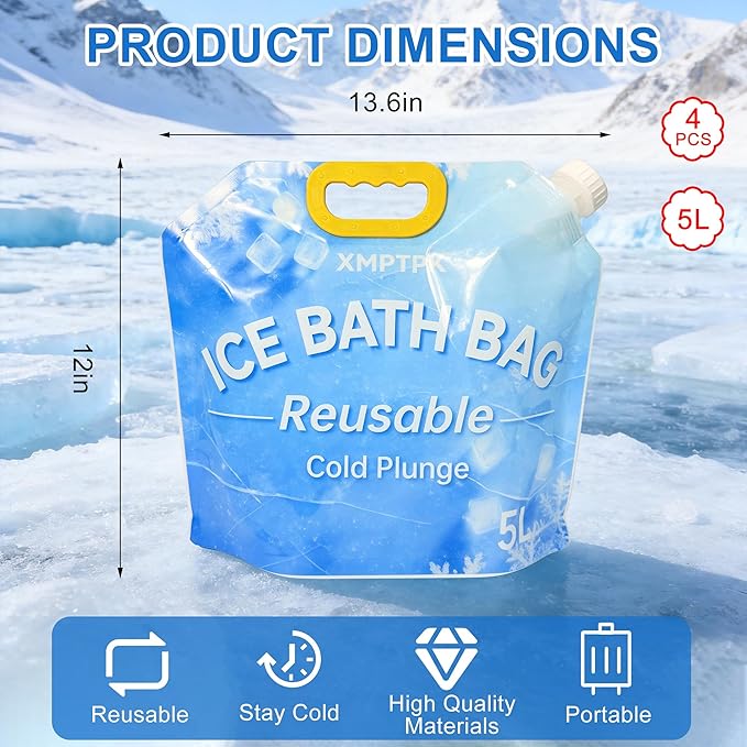 4 Pack Ice Bath Bags, Reusable Cold Plunge Tub Accessories, Portable Bathtub Freezer Water Bags with Handle for Home Outdoor Bathtub Bucket