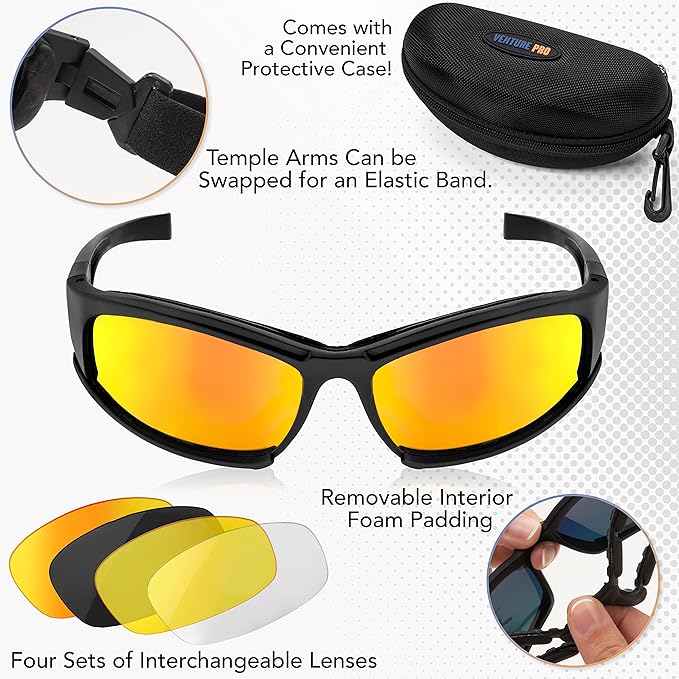 Safety Glasses Kit with Interchangeable Lenses, Anti-Scratch UV Protection, Sport Shooting Hunting Eye Protection for Men and Women, Stylish Impact Resistant Z87 Eyewear