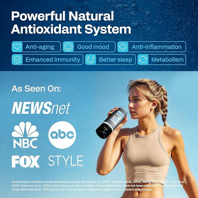 Hydrogen Water Bottle | 16.2 oz (480 ml) Hydrogen Water Generator | 6000 PPB Hydrogenator Machine | SPE/PEM Ionizer Generator (Black)