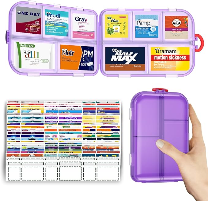 Pill Organizer Medicine Organizer Travel Essentials - Travel Pill Case with Labels, Large Daily Medicine Dispenser