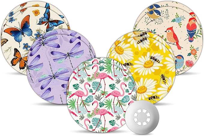 Libre 3 Sensor Covers Waterproof, 10 Pack Freestyle Libre 3 Plus Covers, Bump-Proof with Hard Cap, Waterproof Breathable CGM Adhesive Patches, 14-Day CGM Protection (Butterfly & Flamingo)