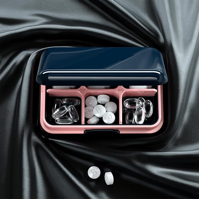 Pill Box Waterproof Travel Pill Case Portable Daily Pill Container Pill Holder Purse 6 Compartments Pocket Compact Medicine Organizer for Vitamin,Fish Oils,Supplements,Medication (Large White)