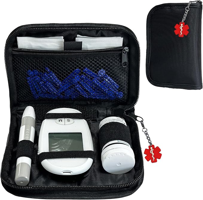 Glucose Monitor Case, With medical id Tag, Blood Glucose Meter Storage Bag，Black（case only）
