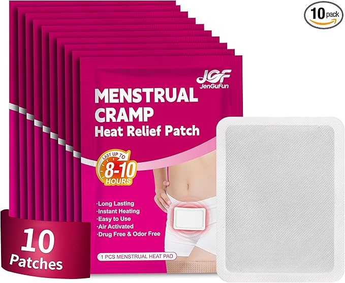 Menstrual Heating Patch for Women - 10 Packs Ginger Warming Patches Heat Pad for Period Cramps, Long-Lasting 8-12 Hours Warmth, Adhesive & Comfortable for Abdomen, Lower Back Relief