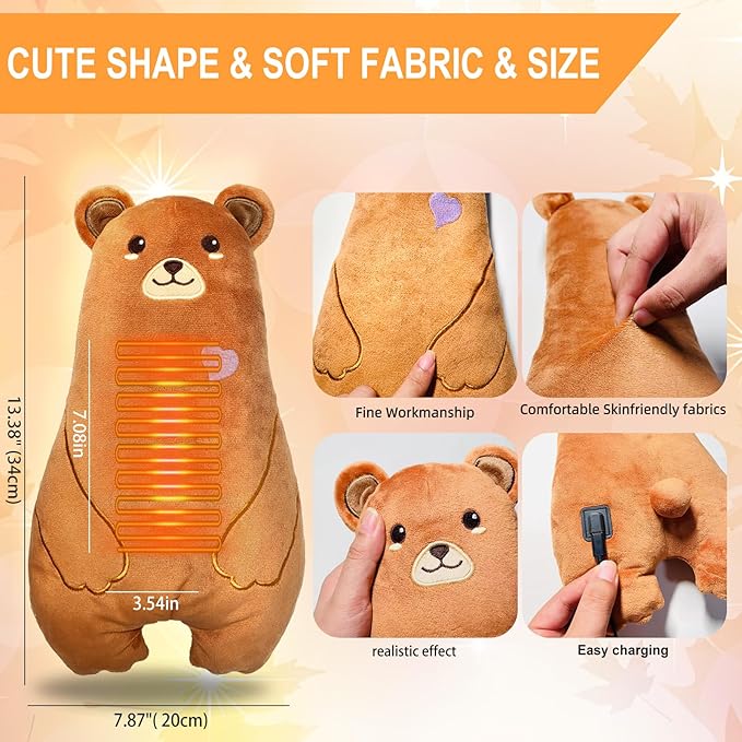 Electric Heating Pad for Period Cramps Pain Relief Menstrual USB Powered Cuddly Stuffed Animal Portable Cute Soft 14" Adorable Bear Neck Shoulder/Back Pain Relief Gift for Women and Kids (M)