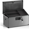 Medicine Lock Box with Key, Alluminum Alloy Box for Medication,First Aid Box with a Removeable Tray to Store Medicines & Pills for Home, Black, 14 * 8.46 * 7.48 Inch