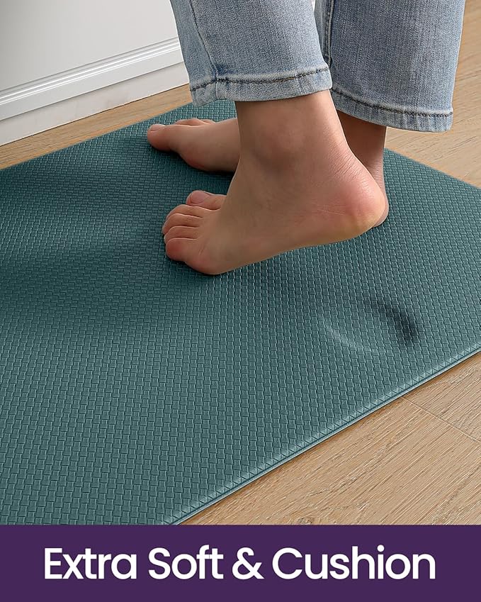 DEXI Kitchen Floor Mats Cushioned Anti Fatigue,17x29+17x59, Standing Runner Rug Waterproof, Comfort Memory Foam Padded for Front Sink Laundry Set of 2, Hunter Green