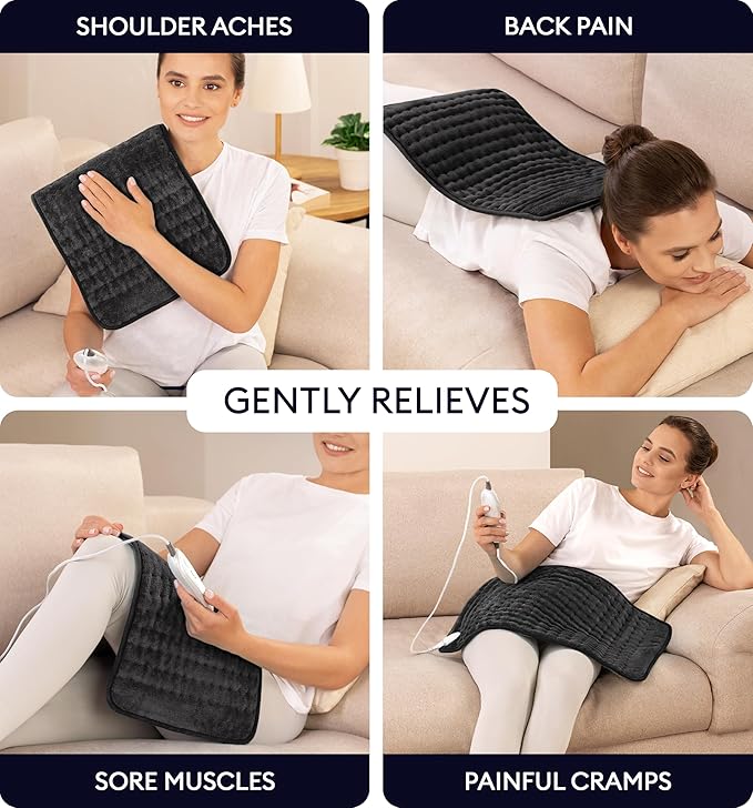 GENIANI Electric Heating Pad for Back Pain & Cramps Relief, Electric Throw, Auto Shut Off, Machine Washable, Moist Heat Pad for Neck & Shoulder - Valentines Day Gifts for Her, (12"x24" Jet Black)