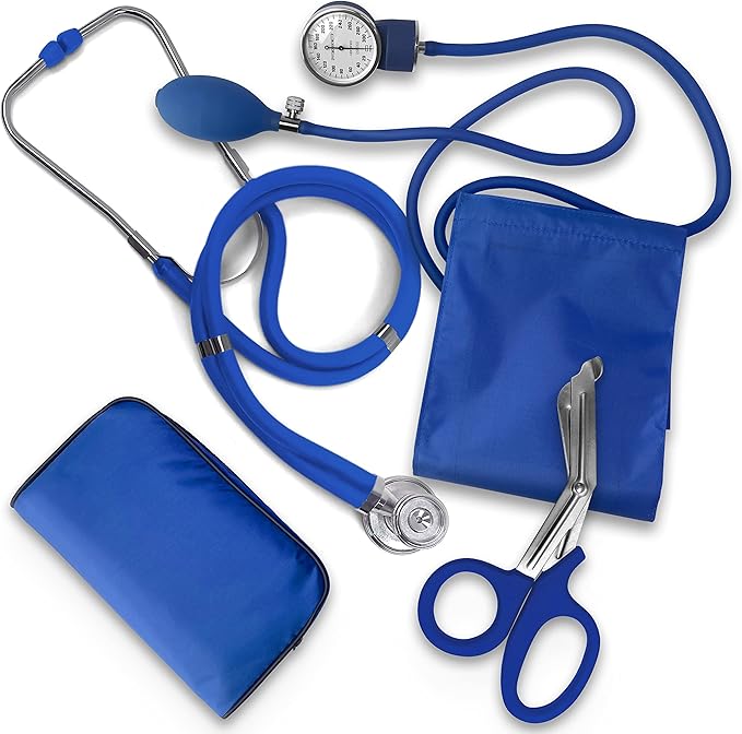 ASA TECHMED Nurse EMT Starter Pack Stethoscope, Blood Pressure Monitor and Trauma 7.5" EMT Shear Ideal Gift for Nurses, Medical Students, Firefighters, Police and Personal Use (Royal Blue) Standard