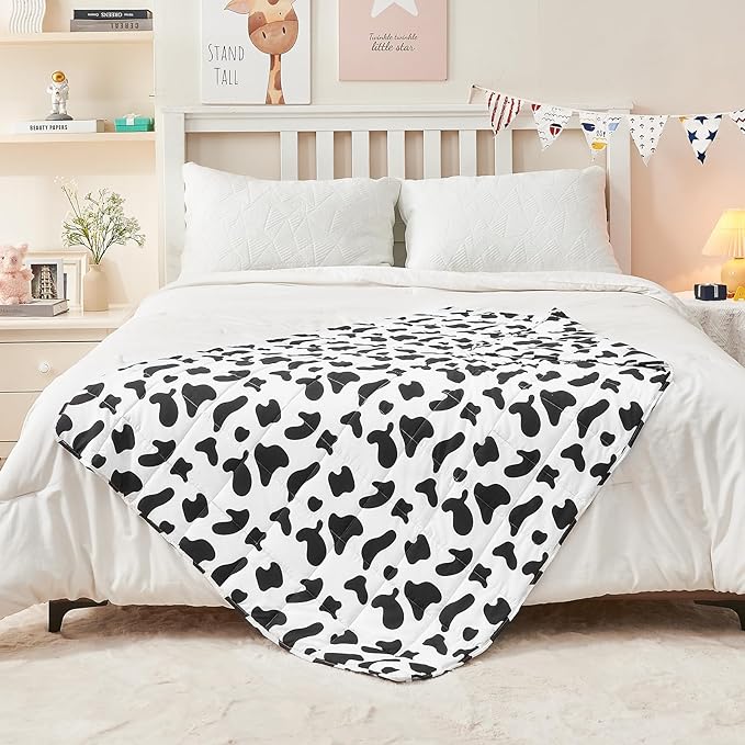 yescool Cow Print Weighted Blanket 3 Pounds Cooling Weighted Lap Blanket, Heavy Blanket for Sleeping, Weighted Throw Blanket Gifts for 20-40lbs,36"x48"