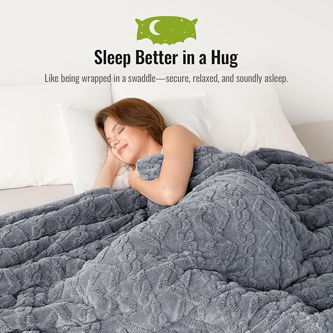 Uttermara Weighted Blanket for Adults Queen Size 15lbs 60x80 inches, Dual Sided Soft Jacquard Sherpa Weighted Blankets, Thick Heavy Blanket for Sleeping and Calming, Grey