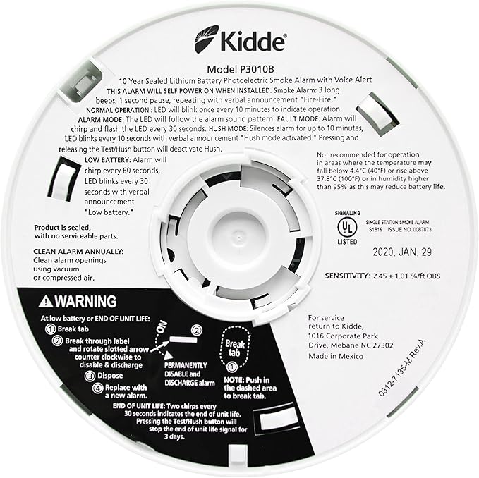 Kidde Smoke Detector, 10-Year Battery, Photoelectric Sensor Smoke Alarm, White