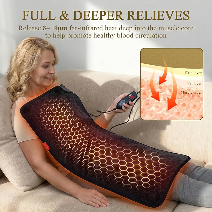 Extra Large Far Infrared Heating Pad: Max 3X Deeper Relief for Back Neck Shoulders Pain & Period Cramps – Graphene 3S Fast Heat – Soft Warm Plush Fabric for Women with 4H Auto Off (33x17 Inch)