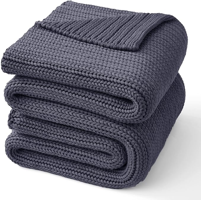 Guohaoi Knitted Weighted Blanket for Adults (Dark Grey 48"x72" 15lbs) No Beads Cooling Throw Blanket for Hot Sleepers, Home Decor Breathable Chunky Knit Heavy Blanket Use on Full Size Bed