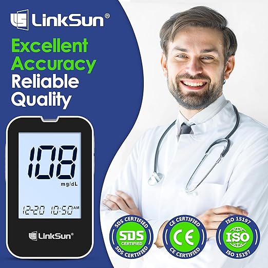 G-425-2V Blood Glucose Monitor Kit, 100 Test Strips, 100 Lancets, High Accuracy Blood Sugar Monitor, Lancing Device, Control Solution & Travel Diabetic Organizer Bag, Large Display, No Coding