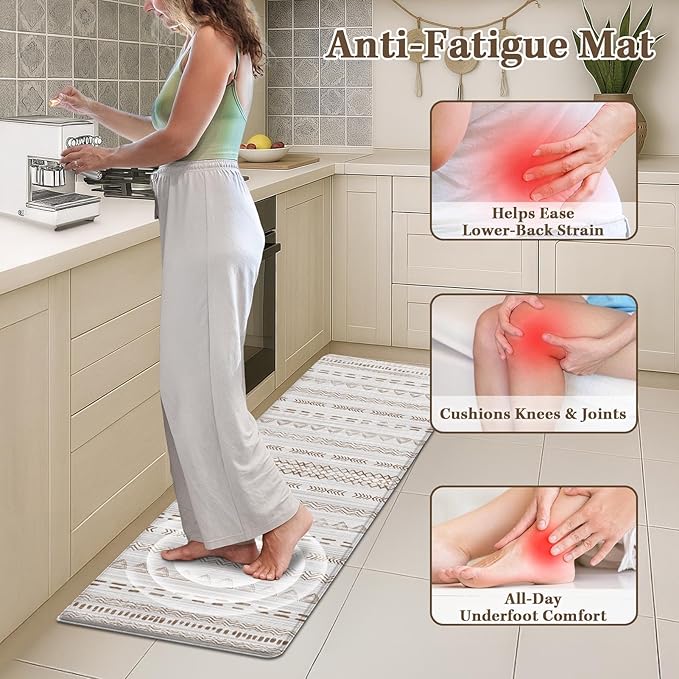 Arttown Boho Anti Fatigue Mats for Kitchen Floor, Moroccan Kitchen Mats Cushioned Anti Fatigue Rug, Waterproof Non-Slip Washable Kitchen Rugs - Brown