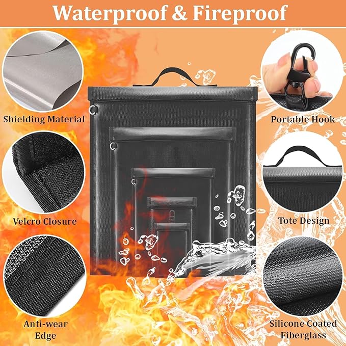 5 Pack Faraday Bags with Handle, Large Faraday Cage, Anti-Tracking Faraday Bag for Laptops & Tablets & Phones & Car Keys, Fireproof & Waterproof RFID Signal Blocker Faraday Pouch, Faraday EMP Bag