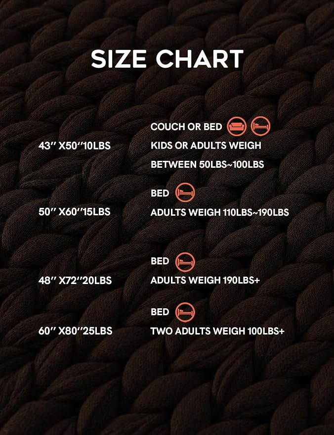 YnM Cotton Weighted Blanket, Handmade Chunky Knitted Design, Soft and Cozy, Temperature Regulating and Breathable, Machine Washable Throw for Sleep or Home Decor (Chocolate Brown, 48x72 Inch, 20lbs)