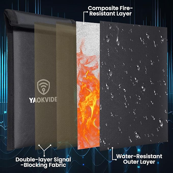 Faraday Bags for Phones & Car Keys – Anti Theft Signal Blocker [5G/WiFi/Bluetooth/GPS], Prevents Keyless Entry Hacking & Tracking, RFID Protection, Fireproof Waterproof Pouch with Detachable Strap