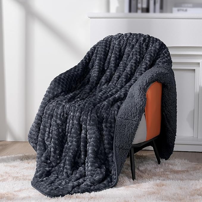 Topblan Weighted Blanket for Adults, 48" x 72" 15lbs, Soft Sherpa Twin Size Heavy Blanket with 3D Jacquard Turtle Shell Flannel Fleece for Couch and Bed