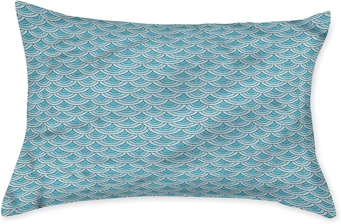 Decorative Fitted Sheet Set Queen Size, Aqua Deep Pockets Fitted Sheet & 2 Pillow Sham Set(No Flat Sheet), Japanese Wave Squama Pattern Printed Microfiber Bedding 3pc Set, for Kids & Adults Bedding