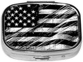Pill Box-2 Compartment Small Pill Case Square Organizer Case with Mirror Portable Metal Medicine Box Travel Container for Pocket & Purse Women Men（Black USA Flag）