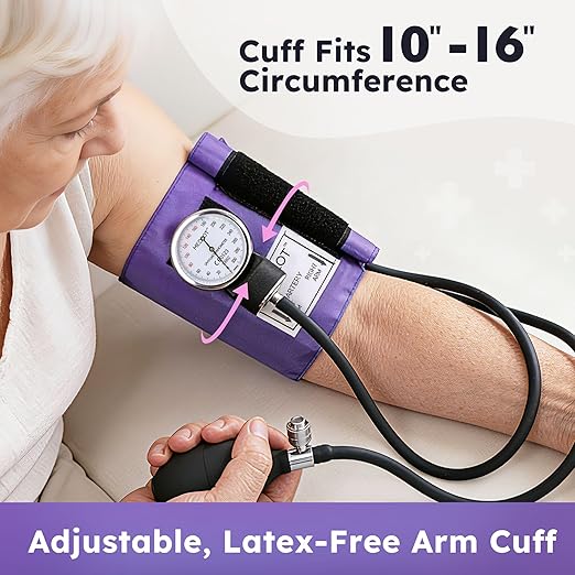 LotFancy Aneroid Sphygmomanometer with Stethoscope Kit, Professional BP Cuff Adult 10"-16", Adult Professional Manual Blood Pressure Cuff with Carrying Case for Home Use, Nurse, Doctor, Purple