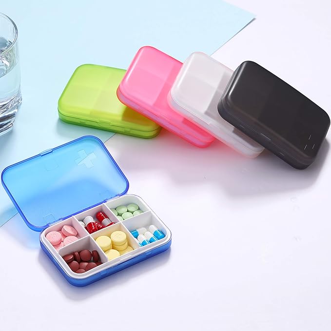 Portable Pill Organizer - Slim Pill Box for Purse or Travel, Compact Pill Case(4+6 Compartment,White)