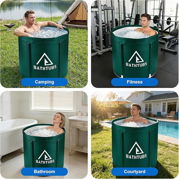 STARBRILLIANT Portable Foldable Bathtub, Collapsible Adult Travel Bath Tub for Camping, Home & Spa, Space-Saving Storage, Durable PVC Material (Dark green, 27inch)