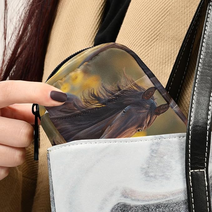 Sunflowers Field Horse Pill Organizer Case Floral Animals 7 Day Travel Pill Box with Zipper Portable Weekly Vitamin Medicine Supplement Holder Pouch Bag