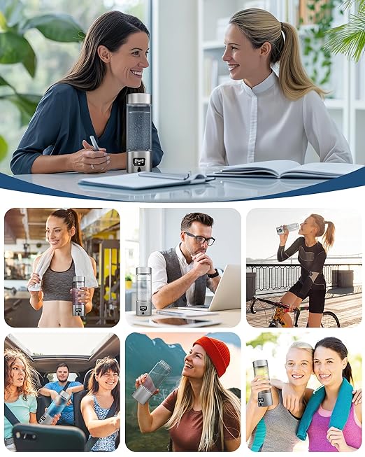 Hydrogen Water Bottle - Portable Rechargeable Water Bottle with LED Timer, Aluminum and Glass, 5000 PPB Hydrogen Production, Gift for Husband Wife Father Friend Client (Grey, 11.6Oz)