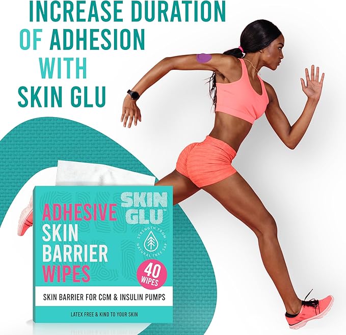Not Just a Patch & Skin Glu Combo Pack,Adhesive Patches for CGM and Infusion Site, Compatible with Dexcom G4 G5 G6 & MiaoMiao Sensors, Plus CGM Patch Barrier Wipes, (20 Blue Patches & 40 Wipes)