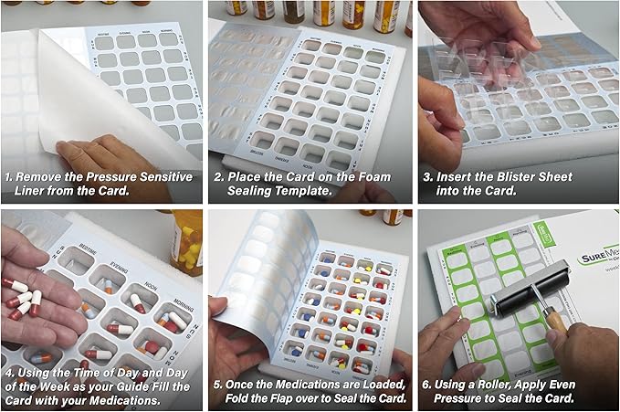 SureMed 7-Day, 4-Pass (4-doses per Day) Disposable Multi-Med Blister Card with 26 Cards, 26 Blisters & Filling Template