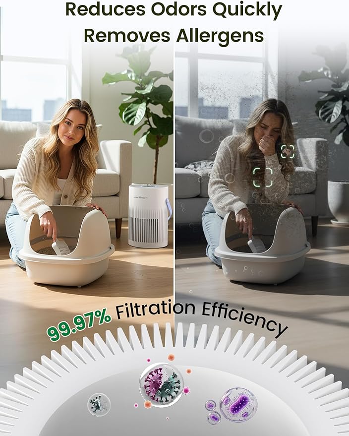 Jafända Air Purifers for Home, Hepa Air Purifier for Bedroom, Air Cleaner for Pet Dander, Quiet Sleep Mode, Portable Air Purifier for Office, Odor, Dust, Smoke (White)