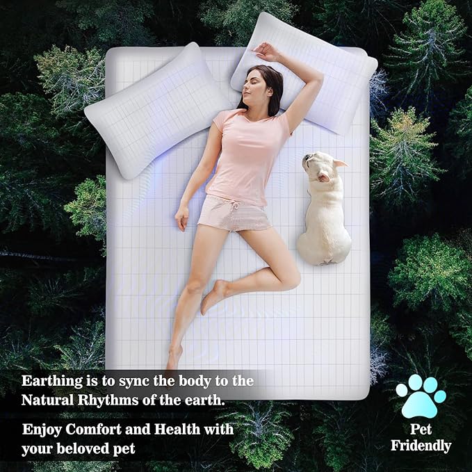 Grounding Sheet, 90% Organic Cotton+10% Pure Silver Organic Fitted Grounded Sheet for Improved Sleep, Earth Connecting Bedding - Healthy Sleep Therapy (White, (60.1 * 80 * 15inch))