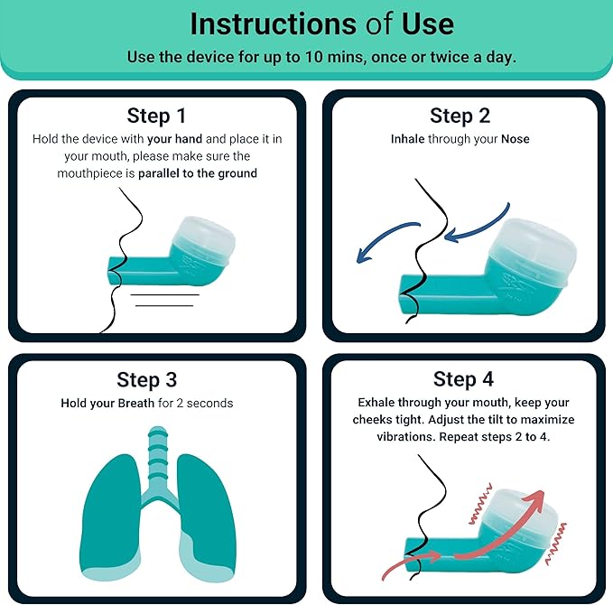 Mucus Relief Device by Virth - Breathing Exercise Device - Clear Lungs - Flutter Valve Lung Exerciser Device - Lung Cleanse & Breathing Treatment - Health & Wellness Device - Enhanced Comfort