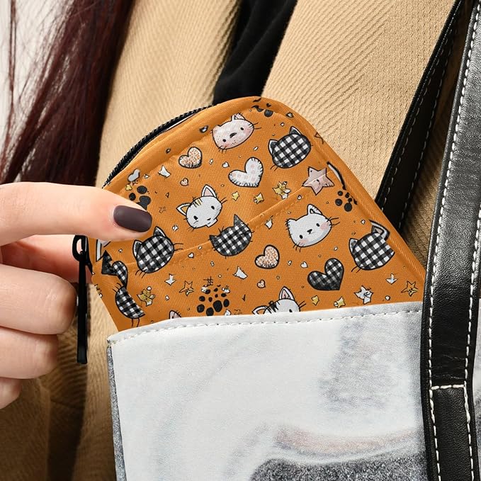 Orange Cute Kittens Hearts Stars Travel Pill Organizer Case Box Container Weekly Portable Vitamin Medicine Holder Storage Bag with Zipper Removable