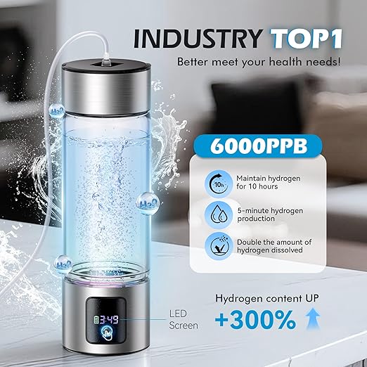 Upgrade 3-in-1 Hydrogen Water Bottle Generator with Display - Industry TOP - 24-Hour Hydrogen Lock | 0 Chlorine & 0 Ozone | 100% Leak-Proof Seal, for Sports and Fitness,with Hydrogen Straw