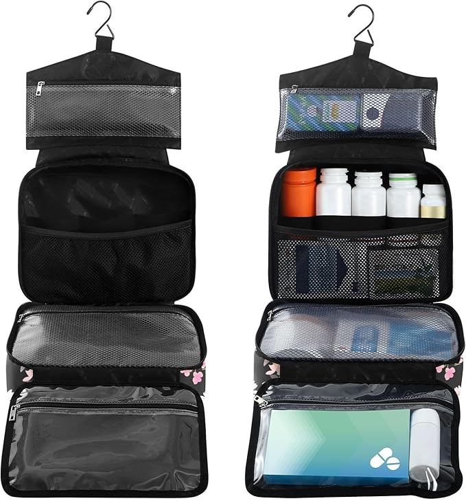 Fustylead Cute Maine Coon Cat and Beautiful Daisy Flower Pill Organizer Bag Large Medicine Travel Carrying Case with Zipper for Vitamin Supplements Fish Oil, Empty First Aid Kit for Hiking Camping