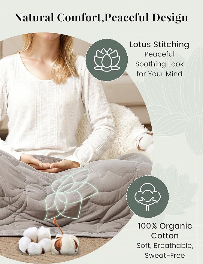 ZonLi Weighted Lap Blanket 3lbs for Meditation, Yoga, Napping, Sleeping and Travel, Cotton Weighted Blanket for Adults, Skin Friendly & Machine Washable, 29x24 inches, Light Gray