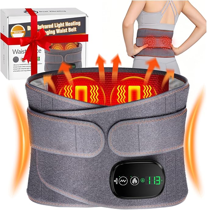 Cordless Heating Pad for Back with Massager, Lower Back Massager with Heat, Smart HD Touchscreen, 3 Heat & Vibration, 3H Runtime Portable Wireless Lumbar Belt, Gift for Women Men Mom Dad