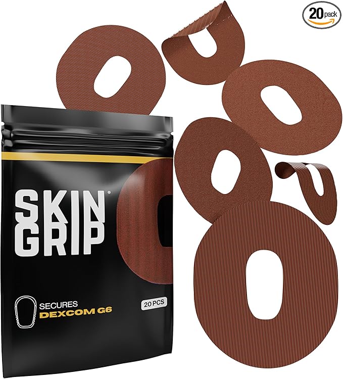 Skin Grip Adhesive Patch Compatible with Dexcom G6 Adhesive Patches Waterproof & Sweatproof with Cutout, Lasts 10-14 Days, Continuous Glucose Monitor Patch, CGM Sensor Cover – 20 Pack, Chocolate