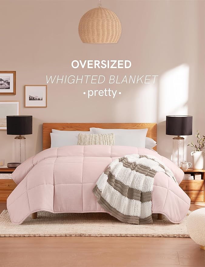 YnM Weighted Blanket Queen 15lbs, The Heavy Oversized Weighted Comforter, Warm & Fluffy Throw (Pink, 15lbs, 90" Lx90 W)
