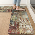 LEEVAN Kitchen Mats Cushioned Anti Fatigue Sets of 2,Non Slip Waterproof Kitchen Mats for Floor,Memory Foam Comfort Abstract Red Kitchen Floor Mat for Sink,Laundry,Home,Office,Desk(17"x29"+17"x47")