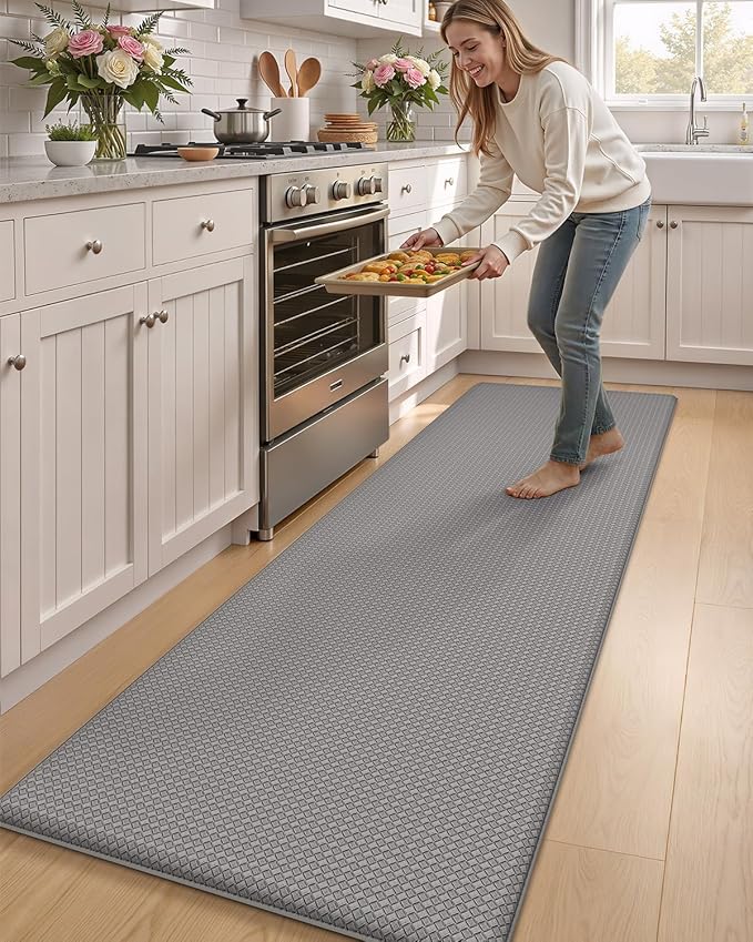 Color&Geometry Anti Fatigue Cushion Kitchen Mat for Floor -24"x94",Wide,Easy Clean, Water & Oil Proof, Anti Slip, Foam Rubber Runner Rug for Front Sink Comfort Standing,Grey