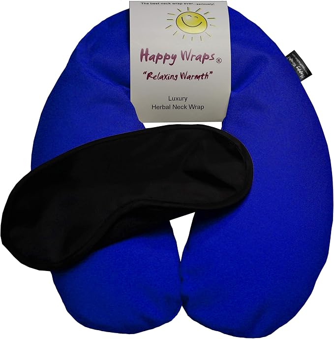 Microwavable Unscented Flax Seed Neck Wrap & Free Sleep Eye Mask - Hot Cold Heating Pad for Shoulder & Neck Pain Relief Pillow - Stress & Migraine Relief - Heat or Freeze - Navy