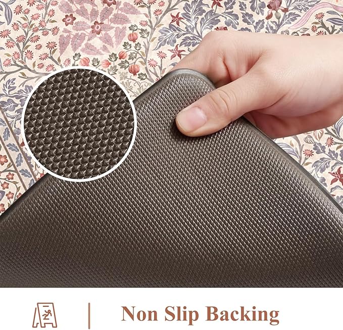 Collive Kitchen Mats for Floor 2PCS, Cushioned Anti Fatigue Mat Waterproof Kitchens Sink Rug Non Slip, Pink/Blue Floral Rugs Comfort Standing Mat for Laundry, Desk, Bar, Office