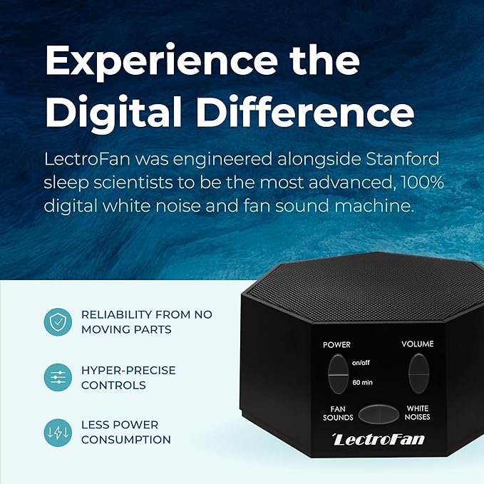 Adaptive Sound Technologies LectroFan Classic White Noise Machine - Compact Sleep Sound Machine for Bedroom, Travel, Study and More - 20 Non-Looping Fan & White Noise Variations - Black