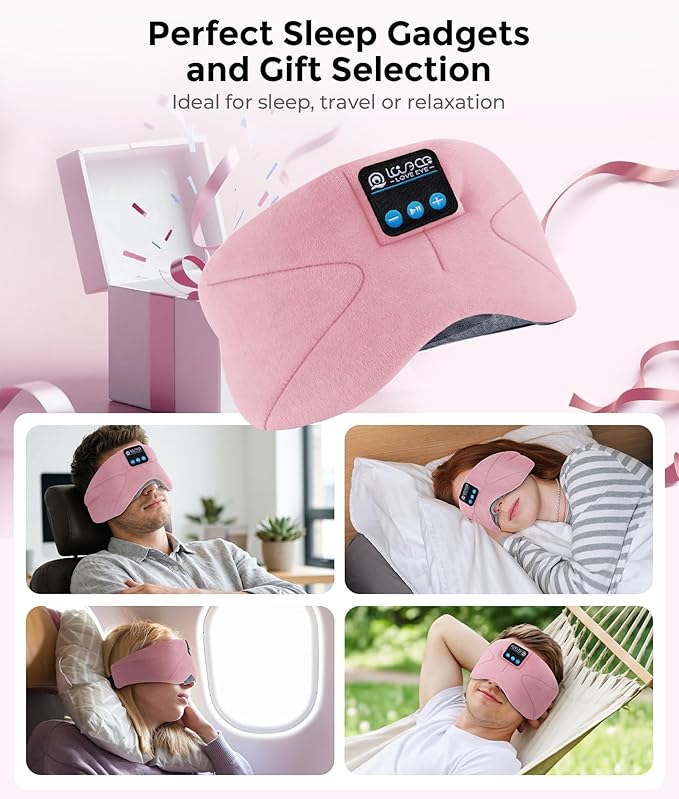 LOVE EYE Sleep Headphones Bluetooth 5.4 Sleeping Eye Mask Wireless Music Earphones with HD Speakers for Side Sleepers Total Blackout Cotton Mask for Travel, Home, Office, Unique Gifts
